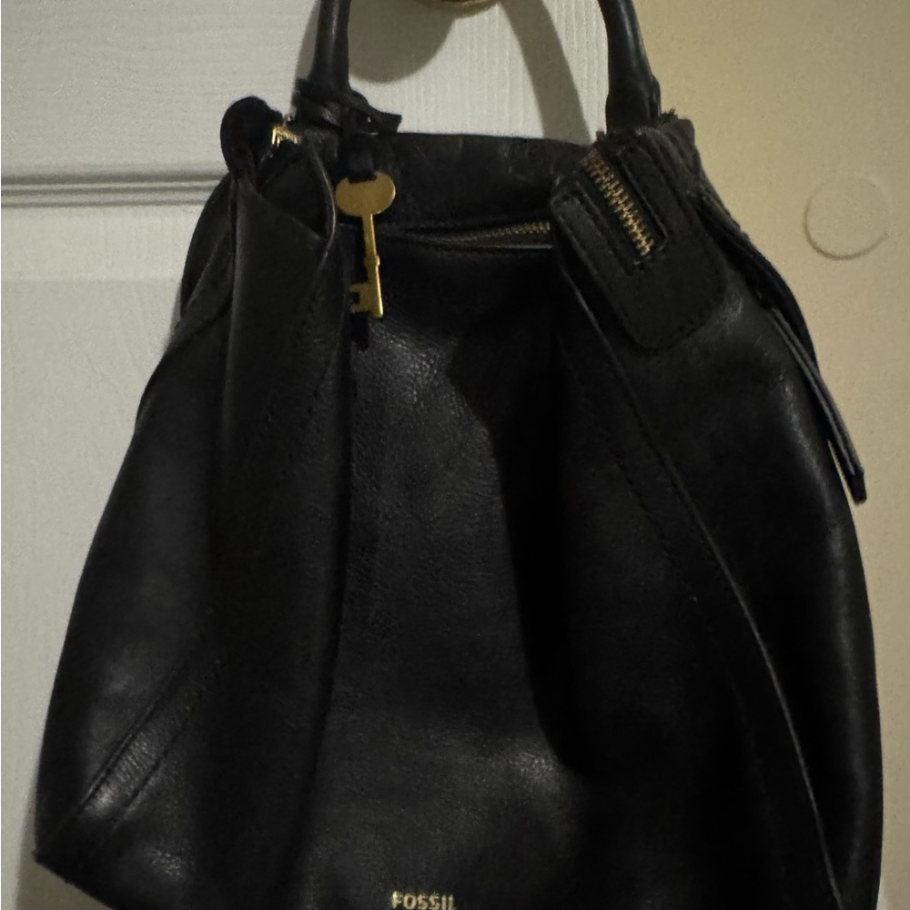 Fossil Black Leather Shoulder Bag & matching Black Wallet- doubles as a wristlet